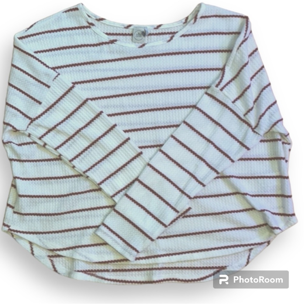 PAPER CRANE knitted striped white and red scoop neck sweater